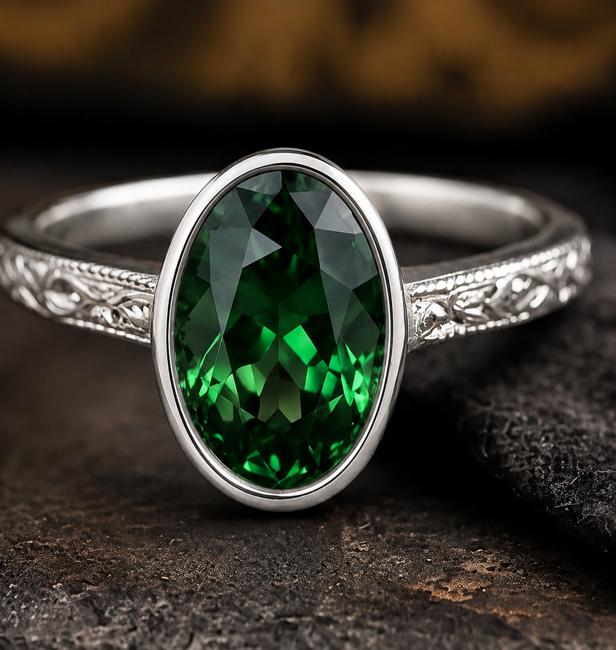 Oval bezel with carved band