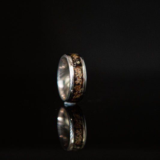 Woodford Reserve & Whiskey barrel Inlaid in a handcrafted Damascus steel band